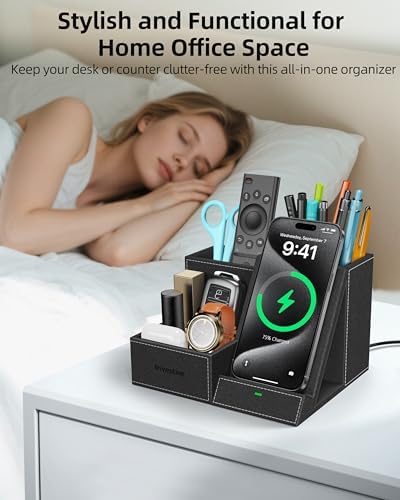 Wireless Charger with Desk Organizer, 3 Compartments and 1 Phone Stand - Image 6