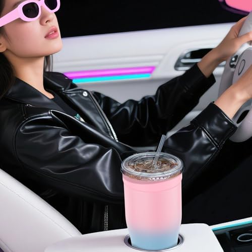 Universal Iced Coffee Sleeve - Upgraded Double Wall Reusable Stainless Steel Holder Sleeves Insulator for Cold Drinks Fits Starbucks Dunkin Donuts McDonalds Small Medium Large Cup (Pink Blue) - Image 5