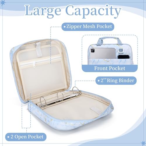 Zipper Binder Folder Keeper with Strap 2", 3 Ring, Blue, Marble - Image 3
