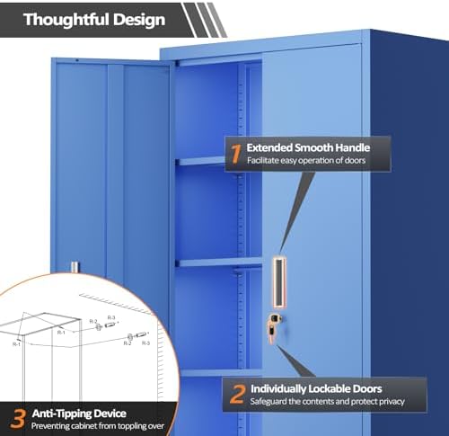 VINGLI Rolling Metal Storage Cabinet with Adjustable Shelves, 71'' Tall Garage Storage Cabinet with Wheels, Locking Tool Cabinets for Home Office Garage Gym School (Blue) - Image 7