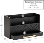 Mind Reader 5-Compartment Desktop Organizer, Rustic Wooden Storage Rack with Drawer for Papers, Accessories, and Office Supplies, 12.5" L x 4.25" W x 7.5" H, Black - Image 3