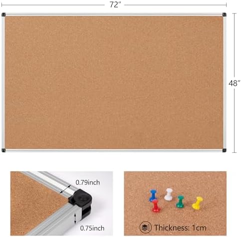 Extra Large Cork Bulletin Board 72" X 48", Silver Aluminum Framed 6'x4' Corkboard for Wall, Wall Mounted Notice Pin Board with 18 Push Pins for School, Home & Office - Image 5