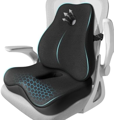 Seat Cushion,Lumbar Support Pillow for Office Chair, Cooling Mesh Office Chair Cushions for Sciatica,Tailbone &Back Pain Relief,Ergonomic Memory Foam Back Support Pillow for Desk,Gaming Car Chair by JIPORIER
