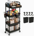 4 Tier Rolling Utility Cart with Drawer, Plastic Storage Organizer Rolling Carts with Wheels Handles Hanging Cups Hooks for Office, Bathroom, Kitchen,Craft Art Room (Black) by LLMRR