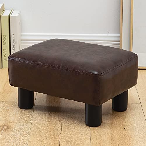 LUE BONA Small Rectangle Foot Stool, PU Leather Fabric Footrest Ottoman with Non-Skid Plastic Legs, Modern Rectangle Footrest Small Step Stool Ottoman for Couch, Desk, Office, Living Room, Brown - Image 2