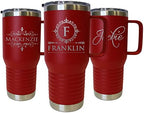 The Wedding Party Store Custom Personalized 20 oz Stainless Steel Powder Coated Vacuum Insulated Double Walled Travel Tumbler Coffee Mug with Handle and Lid (Maroon) - Image 4