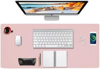 Desk Mat Wireless Charging Mouse Pad Large 32x16 Journey Desk Pad Mat with Wireless Charger Waterproof Pink Leather Computer Mat with Phone Charger Mousepad Non-Slip for Keyboard and Mouse by Zakia