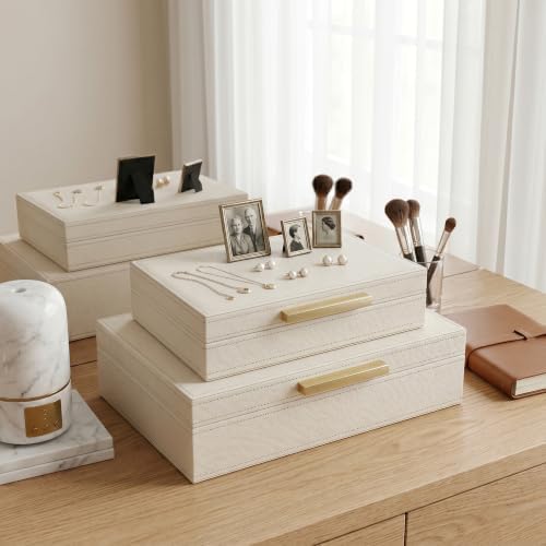 Decorative Storage Boxes with Lids, Set of 2 PU Leather Organizer Boxes - Image 7