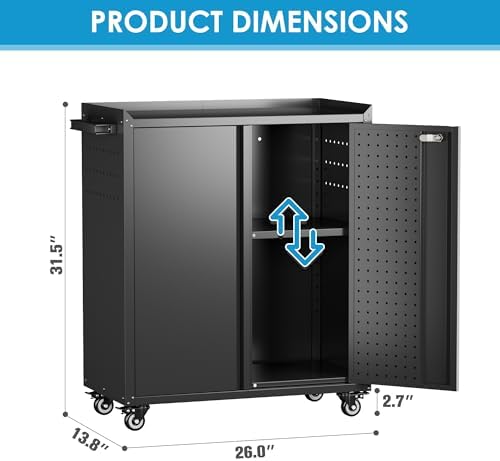 Aobabo 31.5" H Garage Storage Cabinet with Wheels,Lockable Metal Storage Cabinet with 2 Doors for Garage Home Office Storage,Black,Assembly Required - Image 2