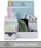 My Space Organizers Marble Desk Organizer For Office Supplies And Accessories - 9 Sections - Pencil Pen Holder Storage - Desktop Organization Decor Essentials (White Grey Marble) - Image 2