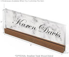 Artblox Personalized Name Plate for Desk | White Marble Design On Clear Acrylic Glass | Custom Plaque Desk Name Plate Personalized Your Name and Credentials Office Office Sign Engraved Plaque - Image 5