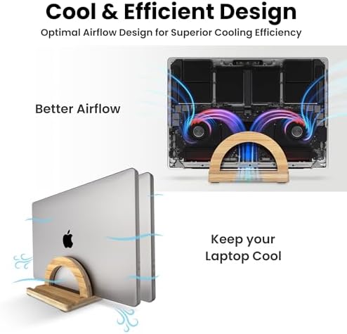 Kothar Premium Wood Vertical Laptop Stand - Adjustable Dual Slot Bamboo Holder for MacBook, Dell, HP, and More | Space-Saving Desktop Organizer | Eco-Friendly, Sleek & Durable Design - Image 5