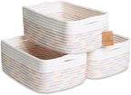 NaturalCozy 11.8"x8"x4.5” Rectangle Storage Baskets for Shelves 3 Pack | Cotton Rope Woven Small Baskets for Organizing | Small Storage Bins for Nursery, Bathroom, Closet, Shelf, Decorative, Gift by NaturalCozy