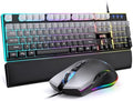RedThunder K10 Wired Gaming Keyboard, Mouse Wrist Rest Combo, RGB Backlit, Mechanical Feel Anti-ghosting Keyboard + 7D 7200 DPI Mice+Soft Leather Wrist Rest 3 in 1 PC Gamer Accessories(Gradient Gray) by RedThunder