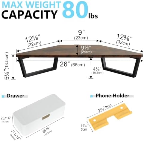 TEAMIX Corner Monitor Stand with Drawer and Phone Holder, 26x12.6x5.3in - Image 5