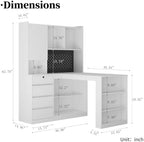 51.6" White L Shaped Home Office Desk with Drawers and Storage - Image 2
