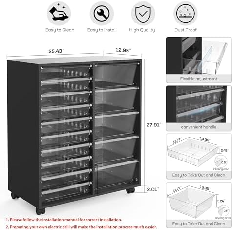 WOPITUES Mobile Storage Cabinet with 15 Clear Drawers, Modern Black - Image 3