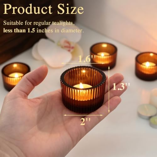 HAVITI 96 Pack Amber Tealight Candle Holders, Glass Votive Candle Holders Fall Decorations for Home Table Fall Wedding Centerpieces, Party Supplies and Vintage Decor - Image 2