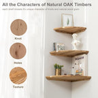 Corner Shelf, Solid Oak Wood Floating Corner Shelves Wall Mount Round End with Wire Hole for Small Plant Photo Frame for Bedroom Kitchen, Living Room - Image 6