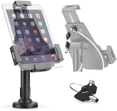 Pyle PSPADLK8 Anti-Theft Tablet Security Stand Kiosk - Table Mount Desktop Tablet Case Holder with Lock, Adjustable Clamp Arm, Internal Cable Routing, for iPad, Kindle, Samsung, Android Tablets by PyleUSA