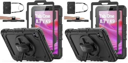 SEYMAC stock Tablet Case for Lenovo Tab One / K9 (TB305FU) 8.7 inch Drop-Proof Protection Cover with 360° Rotate Stand & Strap [Pen Holder] & Screen Protector 2025, Black (Pack of 2) by SEYMACstock