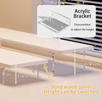 Anti-slip Monitor Stand Riser 2.16/3.34 Inch 2 Height Adjustments Clear Acrylic Stand with Clear Anti-slip Mat, Desk Accessories Screen/PC/Printer/Laptop/Mirror Riser 7.8 x 15.7 Inch (White) - Image 3