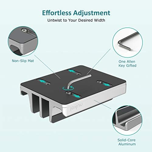 Vertical Laptop Stand - SPACEMax Adjustable GRIPLock Anti-Tip Silicone 4 Slots Aluminum Desktop Holder - Double Dock Stand - 2 Phone Slots Fits Up to 17.3” Laptops, Tablets, Phones - Silver - Image 6