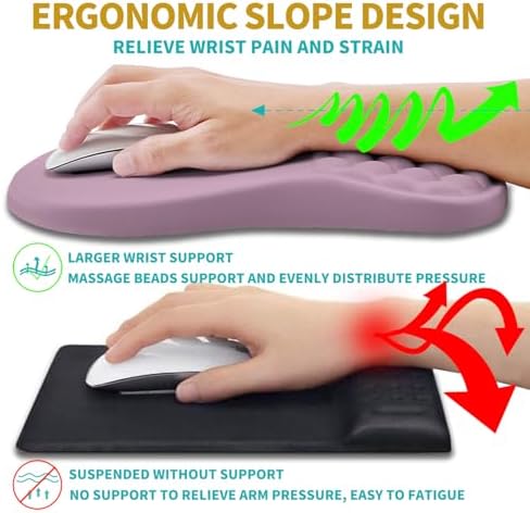Hokafenle 2 in 1 Ergonomic Mouse Pad Wrist Support & Wrist Rest for Computer Keyboard Set, with Relieve Carpal Tunnel Pain Massage Bulge and Full Memory Gel Design (2In1 Set, Purple) - Image 5