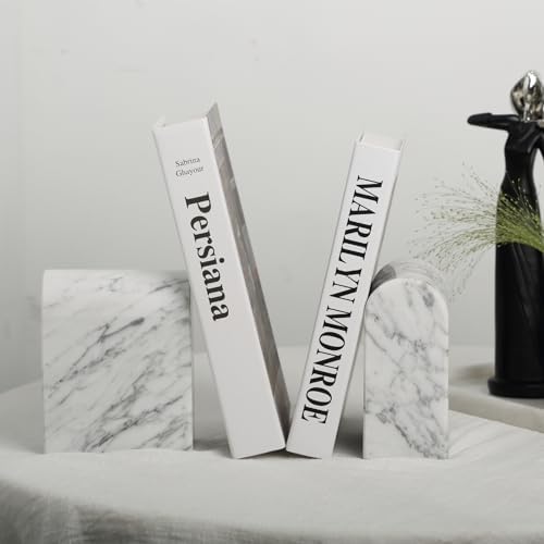 Koville Natural Italian Marble Bookends for Shelves, Book Ends for Heavy Books, 13LBS Ultra Heavy Duty Book Holders, Triumphal Arch Bookends Office Bookshelf Decor for CDs/Video Games(Bianco Carrara) - Image 6