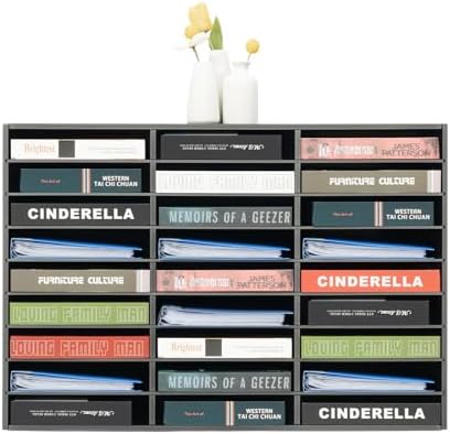 Literature Organizer with 27 Compartments | Adjustable Desktop File Sorter Mail Center for Home, Office & Classroom | PVC Paper Storage Cabinet with Shelves, Black by Unknown