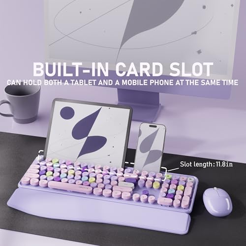UBOTIE Wireless Keyboard and Mouse Combo, Phone Holder (Purple Colorful) - Image 2