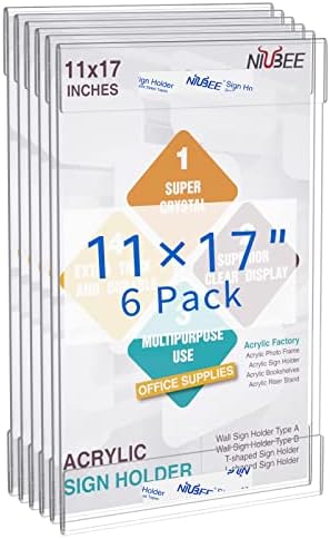 NIUBEE 11x17 Acrylic Sign Holder Wall Mount Clear Frame 6 Pack by NIUBEE