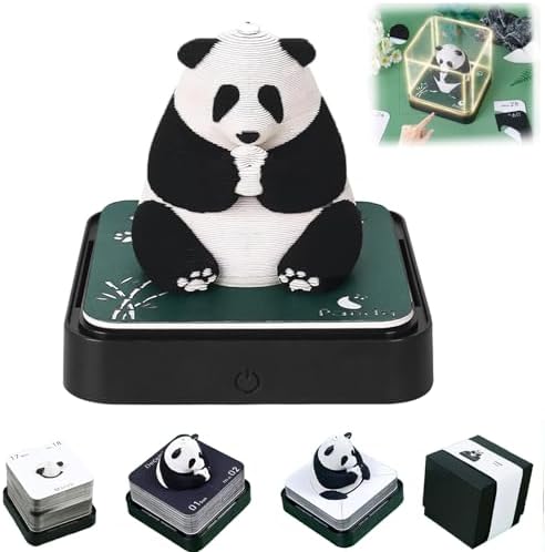 3D Calendar 2027, Desk Time Piece Calendar 2027,Tear-Away 3D Paper Art Notepad w LED Lights,Creative 3D Memo Artsy Pad Calendars, DIY Paper Carving Gift (Panda-A) by Ksgolif