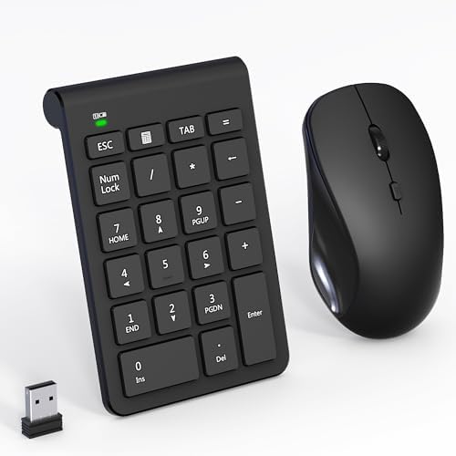 Wireless Mouse and Number Pad Combo - 22 Key USB Keypad and 3 Adjustable DPI Silent Mouse, 2.4GHz Ultra Slim & Portable Numeric Keypad and Mouse Set for Laptop, PC, Desktop, Notebook, One USB Receiver by Unknown