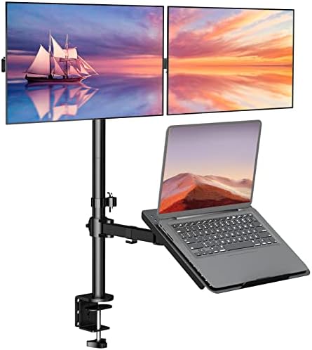 WALI Dual Monitor and Laptop Stand for 17" Notebook and 27" Screens by WALI
