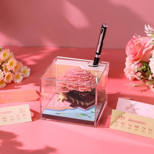 3D Calendar 2027, Desk Time Piece Calendar 2027,Tear-Away 3D Paper Art Notepad w LED Lights,Creative 3D Memo Artsy Pad Calendars, DIY Paper Carving Gift (Marriage Tree-A) - Image 3