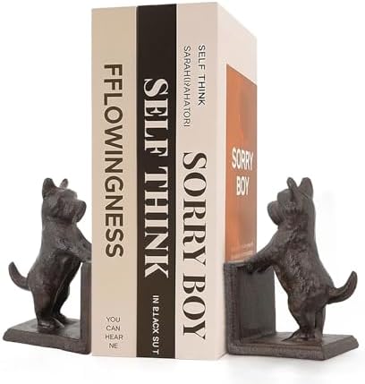 Horse Decorative Bookend Vintage Cast Iron Decor Heavy Book Ends Door Stop Unique Horse Head Statues Home Decor, Ideal for Reading Room Living Library Office Shelf Desk Decor (Terrier) by LONGRUNHOME
