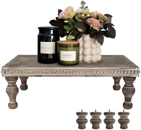 MAONAME Wood Display Risers Distressed, Vintage Brown Wooden Pedestal Stand by MAONAME
