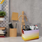 PU Leather Multi-Compartment Pen Holder Desktop Organizer Pencil Cup Storage Caddy for Office Home Supplies Happiness Or Dream Concept Silhouette of Happy Woman Jumping with Multicolored Balloons at S - Image 6