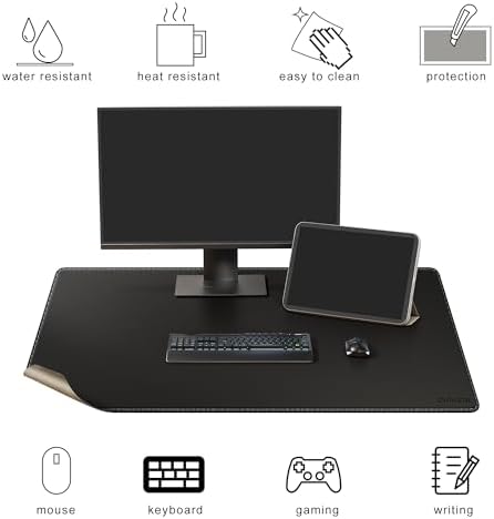 Chihein 43" x 24" 3XL Desk Mat with Cork & PU Leather (Black), Dual Sided Desk Pad, Waterproof Computer Desk Mat for Gaming, Office, Home - Image 3