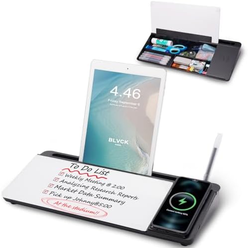 Small Glass Desktop Whiteboard Dry-Erase-Board - Computer Keyboard Stand with Wireless Charger White Board Surface Pad with Drawer, Desk Organizers with Accessories for Office, Home, School Supplies by TSJOFFICE-WipeCleanThinkGreenWorkSmart