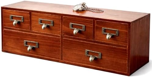 6-Drawer Vintage Apothecary Cabinet, Wooden Card Catalog by Unknown