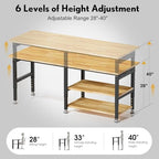 84” Adjustable Work Bench, 2-Layer Heavy Duty Workbench, 6000 LBS Capacity Workbench with Pegboard & Power Outlet, Rubber Wood Work Table for Garage, Office, Workshop, Home - Image 5
