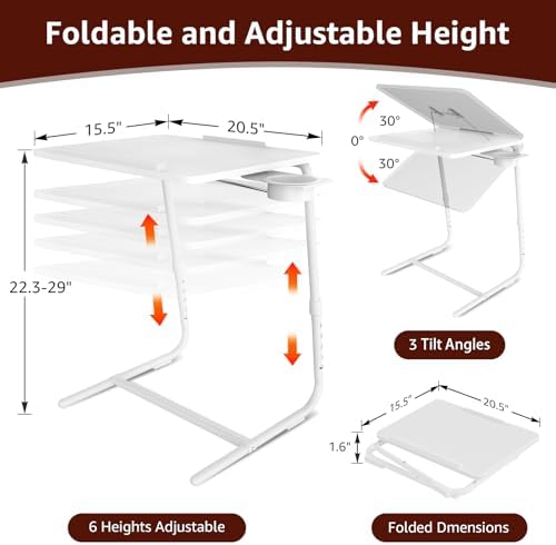 NUTIKAS TV Trays Set of 4 - Folding TV Tray Adjustable Dinner Trays for Eating On Couch Wooden Tables Mate Stand Foldable White Desk with Cup Holder Portable - Image 3