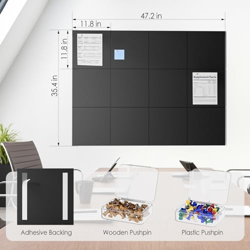 MaxGear Felt Bulletin Board 48" x 36", Black Felt Wall Tiles Wall Decor - Image 4