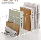 SANRUI Acrylic Magazine Holder Desk Organizer Workspace Sorters, Clear Bookend File Sorter Folder Rack For Home Office Accessories Organization Storage with 5 Vertical Compartments - Image 4