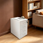 4 Drawer Vertical File Cabinet, Beige Metal File Cabinet with Lock(White) - Image 5