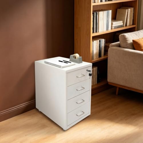 4 Drawer Vertical File Cabinet, Beige Metal File Cabinet with Lock(White) - Image 5