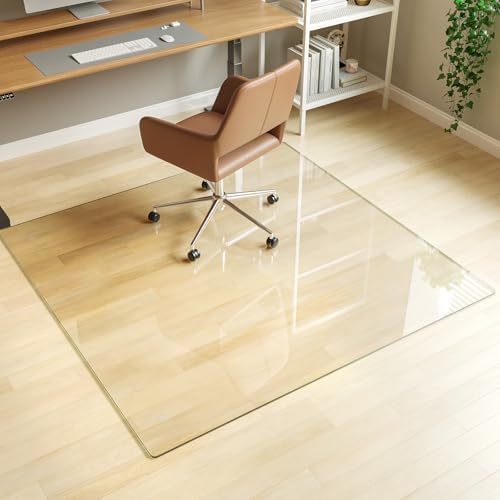 [Tempered Glass] 48" x 48" Glass Office Chair Mat for Carpet by KOONMI