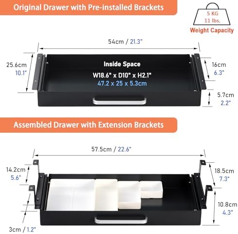 Under Desk Drawer 21" with 4 Divider Trays, Storage Drawer Organizer - Image 4